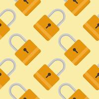 Yellow padlocks. Seamless pattern with colorful locks on a color background. Vector Cyber attack security pattern seamless with keylock