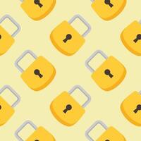 Yellow padlocks. Seamless pattern with colorful locks on a color background. Vector Cyber attack security pattern seamless with keylock