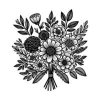 black and white flowers hand drawn vector illustration isolated white background