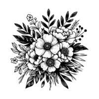 black and white flowers hand drawn vector illustration isolated white background