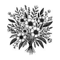 black and white flowers hand drawn vector illustration isolated white background