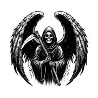 grim reaper with scythe and wings vector