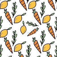 Yellow lemons and carrots pattern isolated on white background vector
