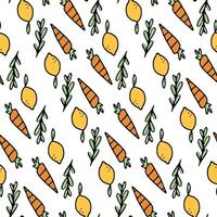 Playful seamless pattern with lemon and carrot vector