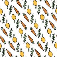 Playful seamless pattern with lemon and carrot vector