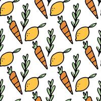 Orange carrots and lemons vector pattern on the theme of vegetables