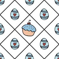 Vector background with Easter cupcake, egg, and heart