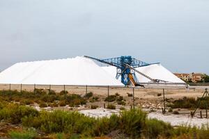 Extraction of sea salt, mountains   . photo