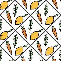 Seamless pattern with carrots and lemons. Healthy and juicy vector illustration