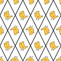 Continuous design of yellow chickens in a seamless vector pattern