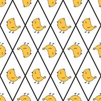 Continuous design of yellow chickens in a seamless vector pattern