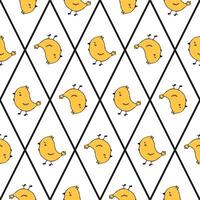 Repeating pattern of cute yellow chickens in vector format