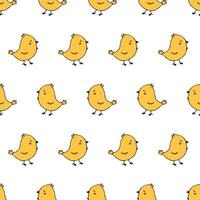 Cheerful yellow chicken motif in a seamless vector pattern