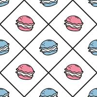 Seamless pattern with blue and pink macarons. Doodle cartoon vector