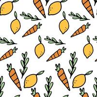 Orange carrots and lemon healthy food seamless pattern vector