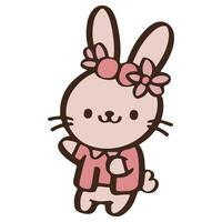 cute Cartoon rabbit wearing a pink coqutte dancing and wave hello. Easter day vector