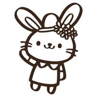 cute Cartoon rabbit stand and wave hello. Easter day. outline vector