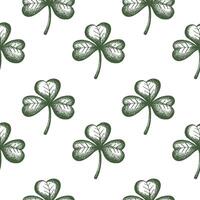 Clovers Saint Patrick's day seamless pattern engraved shamrock sketch repeating background hand drawn vector illustration design for St. Patrick's Irish festival for flyer card paper textile wrapping