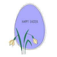 Easter card background with Easter egg snowdrops flowers hand drawn flat vector illustration, design festive border frame for text for greeting card ,banner, flyer, poster, wrapping, template, paper