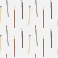 Candles boho seamless pattern repeating celebration background with wax candles with different small glowing flames hand drawn vector illustration, design for birthday party, church candle