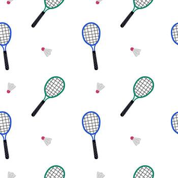 Badminton background repeating pattern with racket and shuttlecock hand drawn flat vector illustration for textile print paper card wrapping banner Game with rackets badminton player sports equipment