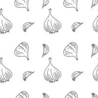 Garlic sketch seamless pattern hand drawn vector illustration repeating background. Drawn texture backdrop garlic spices, vegetable harvest, organic food, ingredient for wrapping, label, card, paper