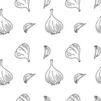 Garlic sketch seamless pattern hand drawn vector illustration repeating background. Drawn texture backdrop garlic spices, vegetable harvest, organic food, ingredient for wrapping, label, card, paper