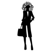 silhouette of Woman wearing high heels , Standing pose holding a bag, on a white background vector