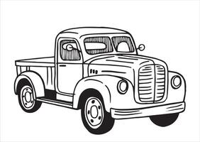 old truck, black and white illustration in sketch style, engraving. vintage drawing vector