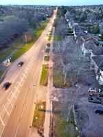 High Angle view of Barnfield College Road at East Luton City of England during Sunset. Luton, England UK. Feb 19th, 2024 photo