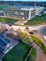 High Angle view of Barnfield College Road at East Luton City of England during Sunset. Luton, England UK. Feb 19th, 2024 photo