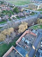 High Angle view of Barnfield College Road at East Luton City of England during Sunset. Luton, England UK. Feb 19th, 2024 photo