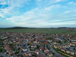 High Angle view of Barnfield College Road at East Luton City of England during Sunset. Luton, England UK. Feb 19th, 2024 photo