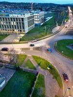 High Angle view of Barnfield College Road at East Luton City of England during Sunset. Luton, England UK. Feb 19th, 2024 photo