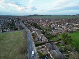 High Angle view of Barnfield College Road at East Luton City of England during Sunset. Luton, England UK. Feb 19th, 2024 photo