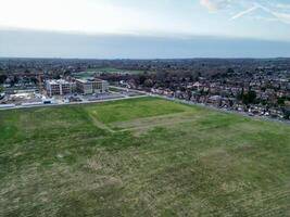 High Angle view of Barnfield College Road at East Luton City of England during Sunset. Luton, England UK. Feb 19th, 2024 photo