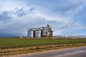 silos y agroprocesamiento planta para Procesando para el secado limpieza y almacenamiento y semilla preparación complejo foto