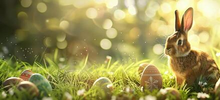 AI generated Sunlit Bunny Amongst Easter Eggs photo