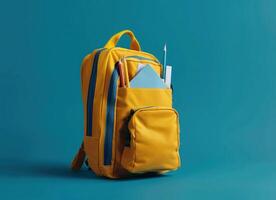 AI generated Yellow Backpack with School Supplies photo