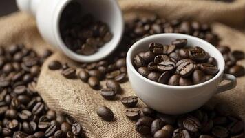 AI generated hd coffee beans background, coffee wallpaper, coffe beans on the table photo