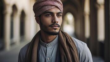 ai generado retrato de un bonito joven musulmán hombre, retrato de un hombre, bonito musulmán hombre foto