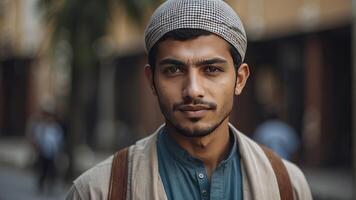 ai generado retrato de un bonito joven musulmán hombre, retrato de un hombre, bonito musulmán hombre foto