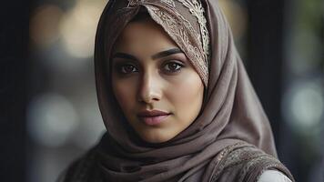 ai generado retrato de un bonito joven musulmán mujer, retrato de un mujer, bonito musulmán mujer foto