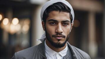 AI generated portrait of a pretty young muslim man, portrait of a man, pretty muslim man photo