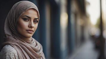 ai generado retrato de un bonito joven musulmán mujer, retrato de un mujer, bonito musulmán mujer foto