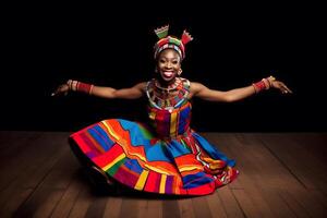 ai generado hermosa africano mujer en étnico vestido. neural red ai generado foto