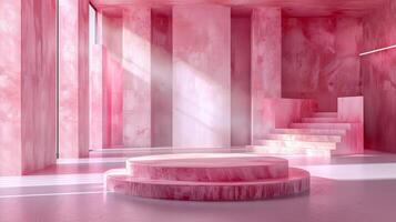 AI generated Marble podium in pink room photo