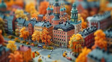 ai generado miniatura antiguo pueblo en otoño foto