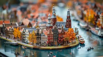 AI generated Miniature model of the old town in autumn photo