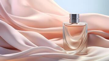 AI generated Perfume bottle on a background of satin fabric. Neural network AI generated photo